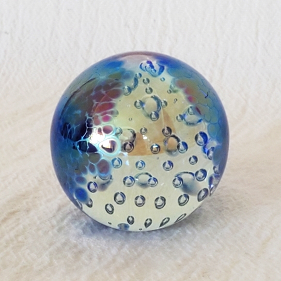 Other - Art Glass Paperweight Controlled Bubbles Iridescent